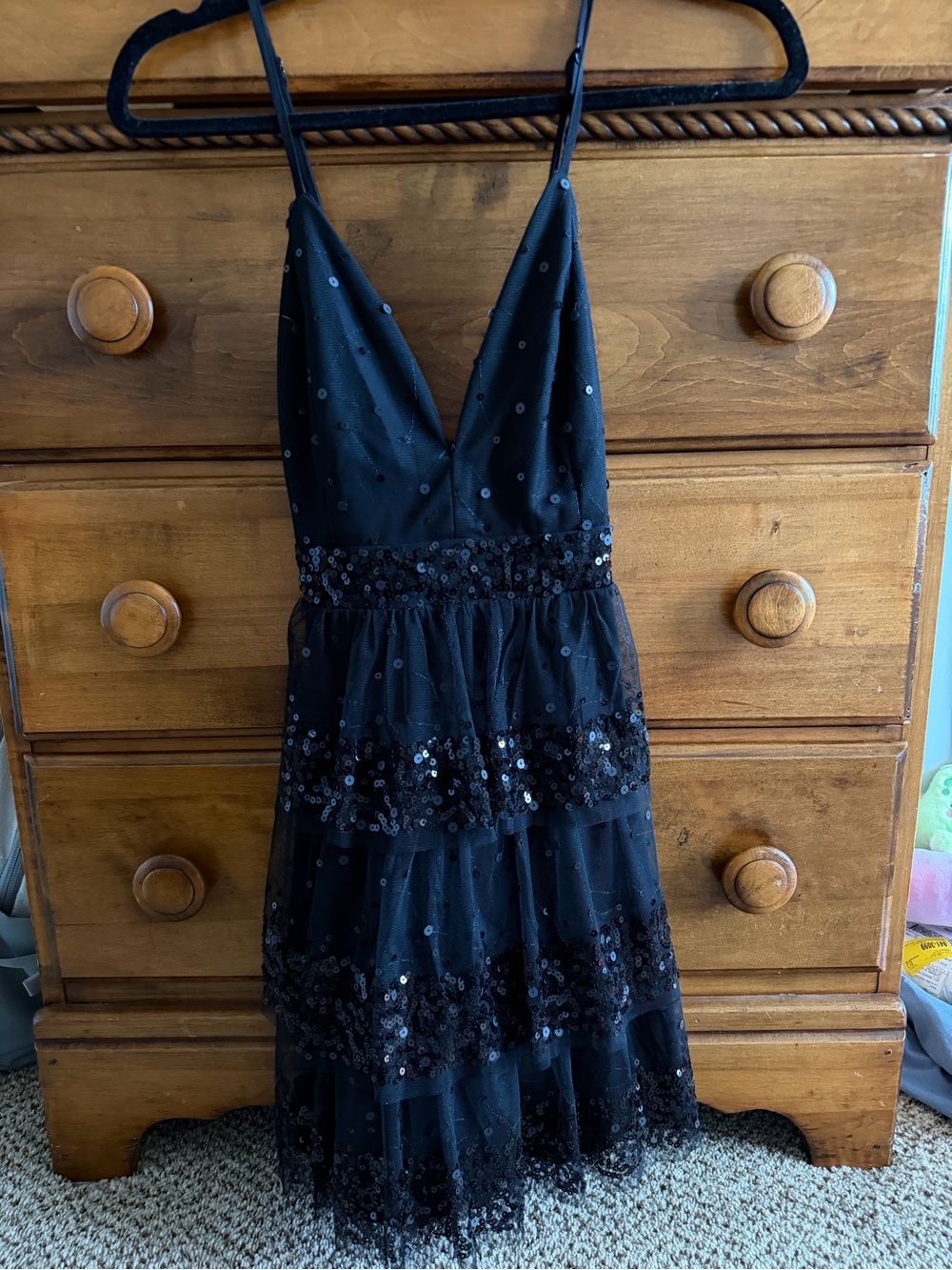 Lulu's Black Sequin Tiered Mini Dress